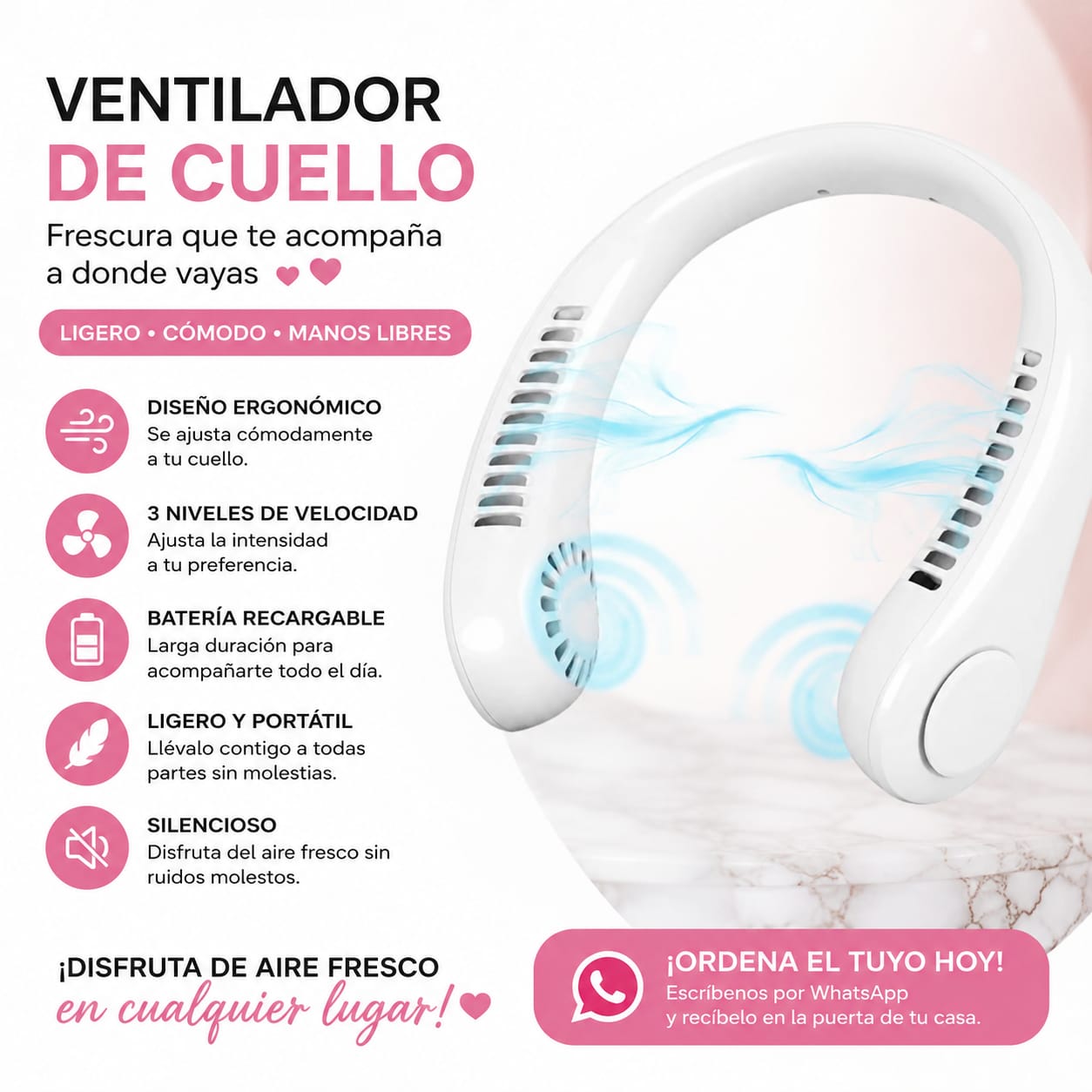 MATA EL CALOR CON VENTILADOR DE CUELLO RECARGABLE